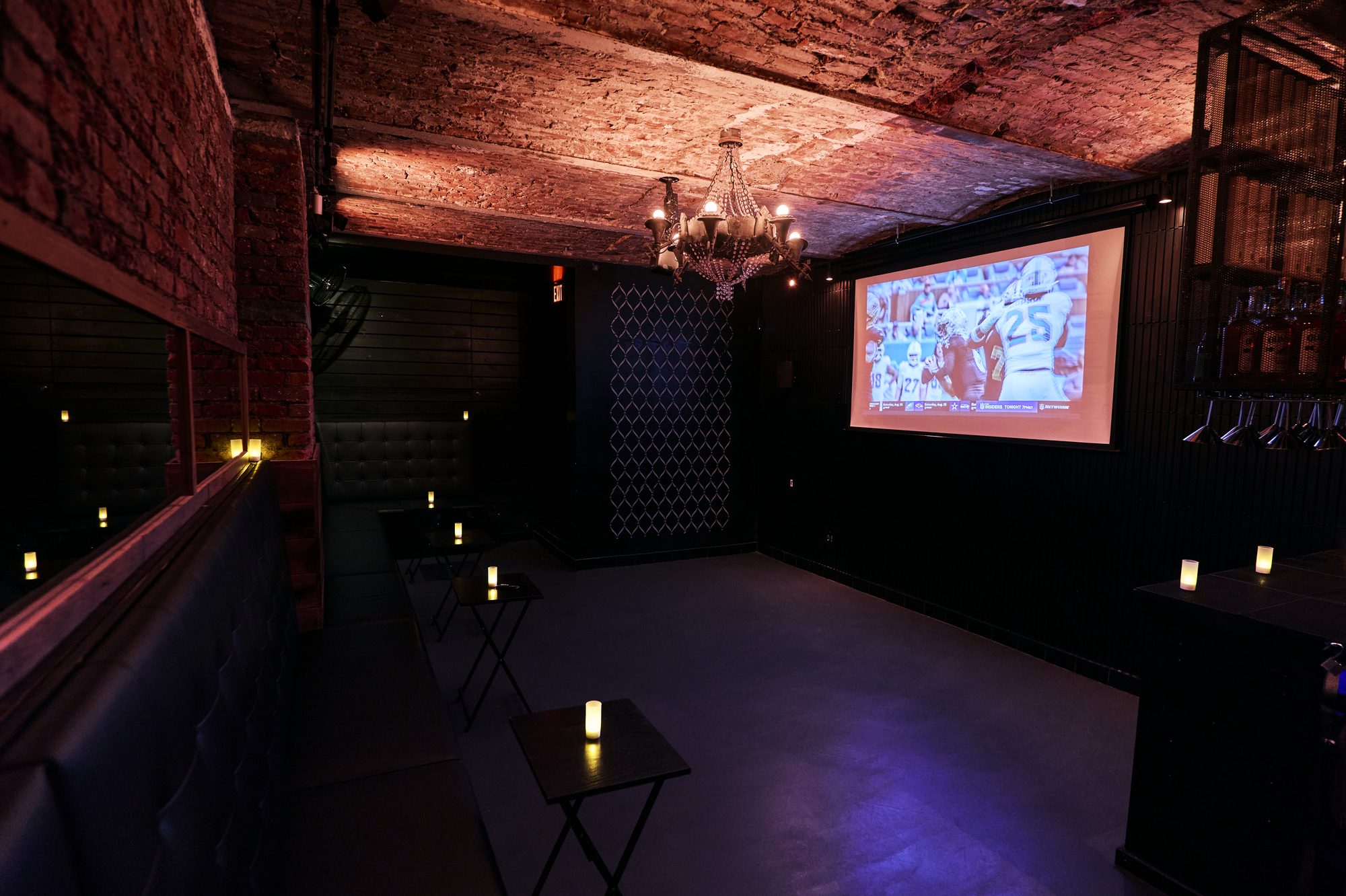 The Whiskey Cellar set up with the screen down